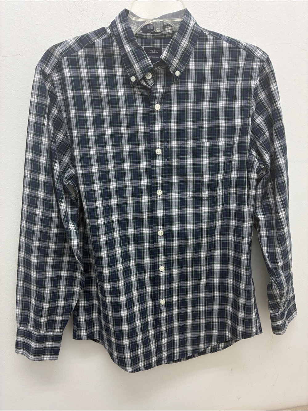 J. Crew Navy and Green Plaid Button-Down Shirt